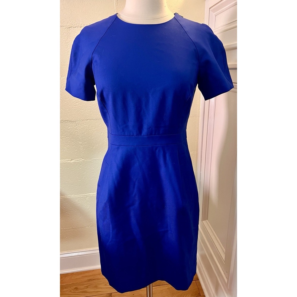 NWT J Crew Blue 100% Wool Dress‎ Short Sleeves Zip Shoulder Minimalist Sz 2P